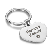 Porte-clé rond/cœur - Marraine d'amour