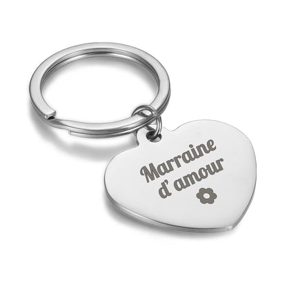 Porte-clé rond/cœur - Marraine d'amour