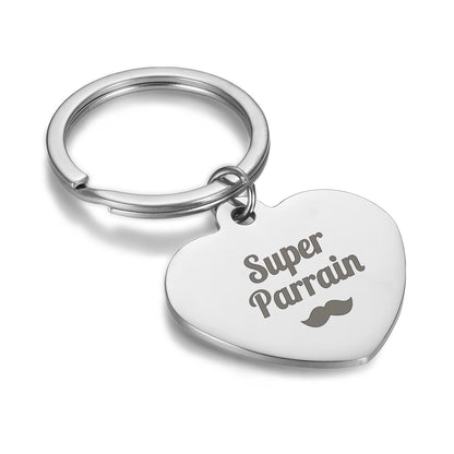 Porte-clé rond/cœur - Super parrain