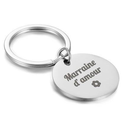 Porte-clé rond/cœur - Marraine d'amour